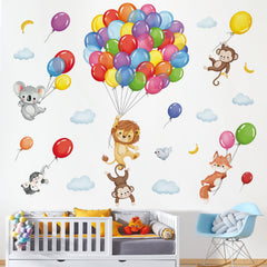 DecalMile forest animals balloon wall decal featuring a playful monkey for kids' rooms