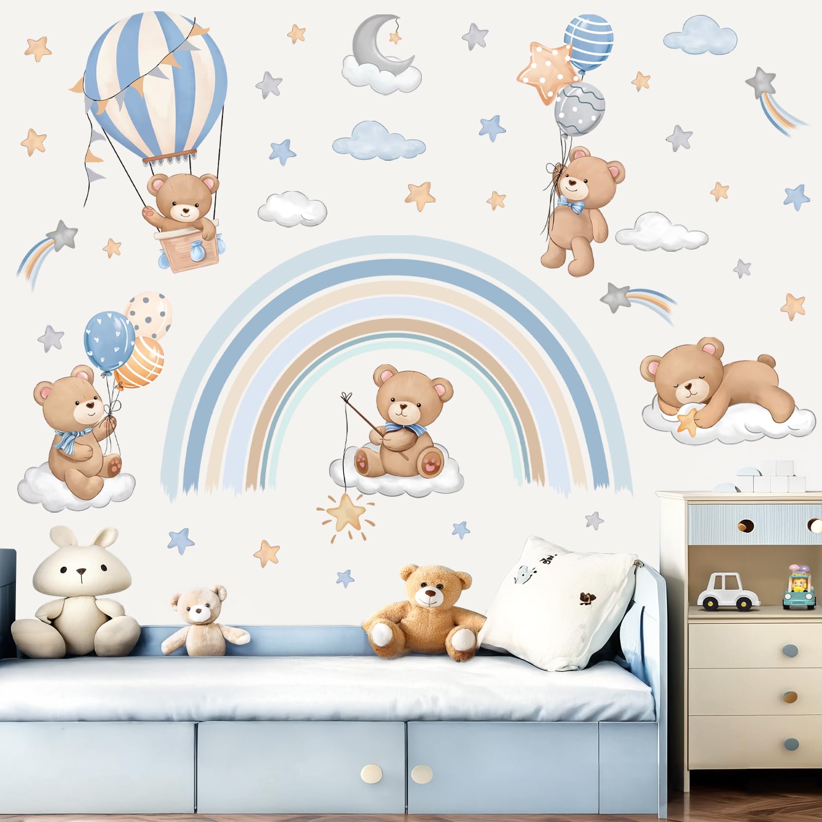 Decalmile hot air balloon animals décor creates a whimsical nursery focal point.