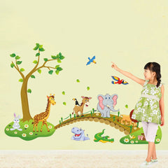 Decalmile Jungle Elephant walking on bridge wall sticker woodland backdrop