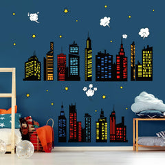 decalmile kids room decor with skyline mural sparks imagination