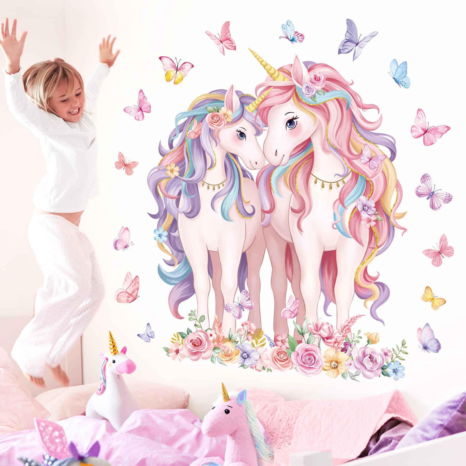 Decalmile kids room decor features unicorn butterfly accents for imagination