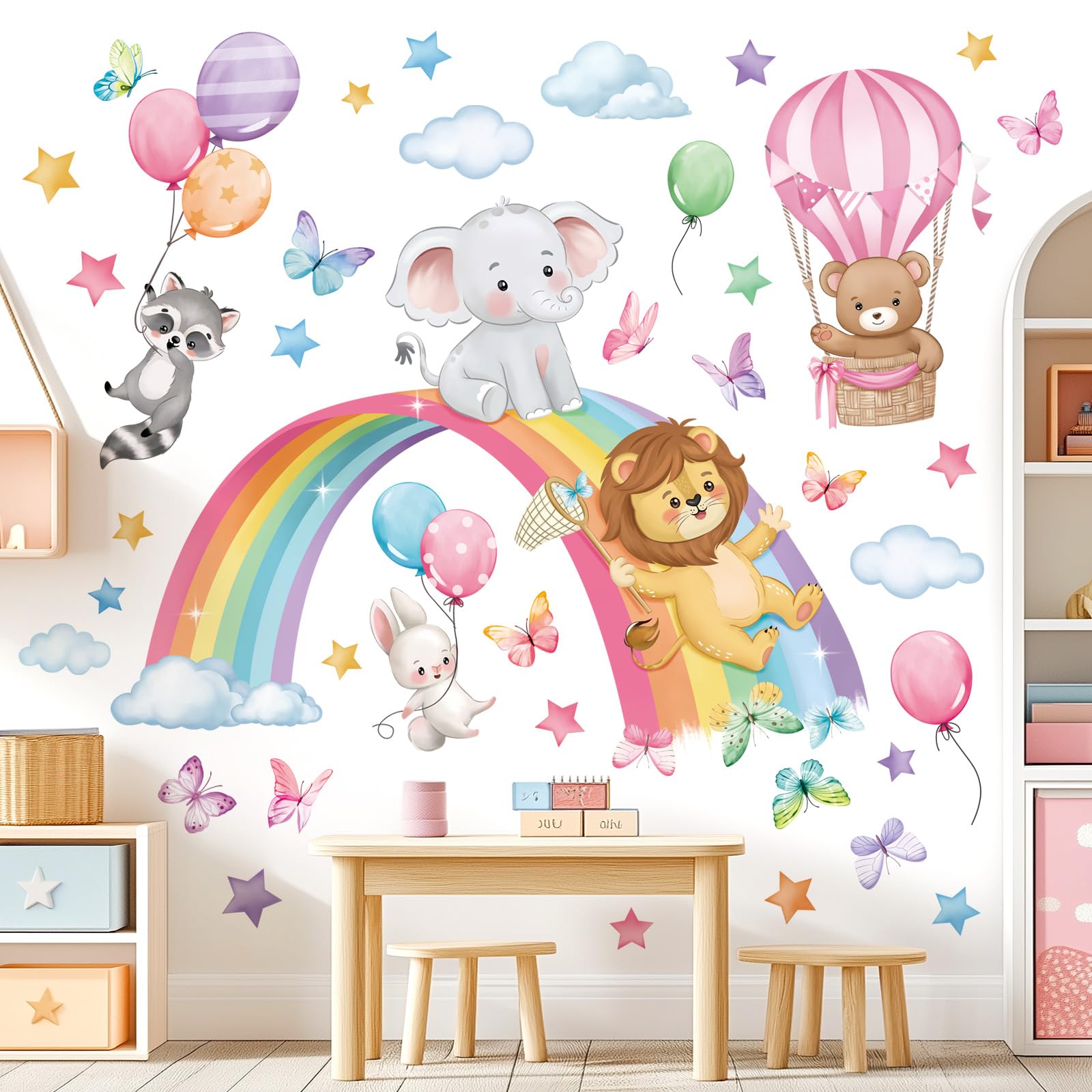 Decalmile rainbow bear wall sticker creates cozy, inviting space.