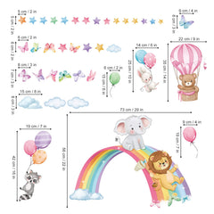 Decalmile rainbow clouds wall stickers soften the ceiling line.