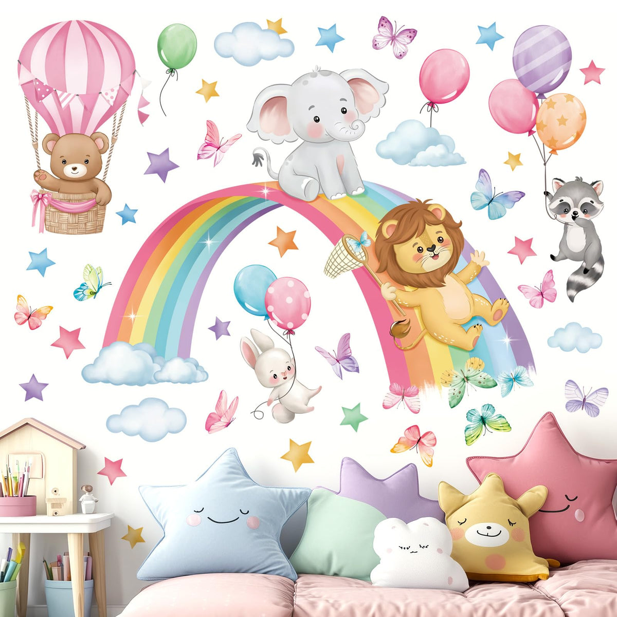Decalmile rainbow elephant wall sticker adds playful charm to any wall.