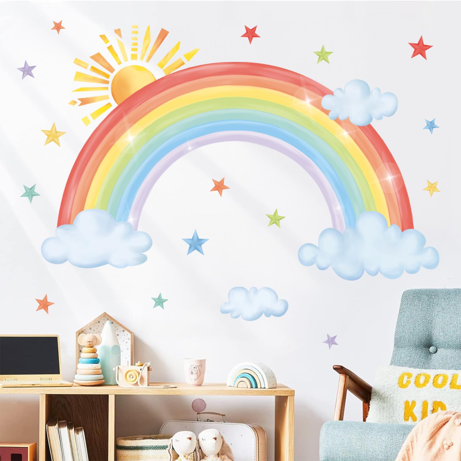 Decalmile sun wall decal adds warm charm to nurseries and bedrooms, easy to reposition.