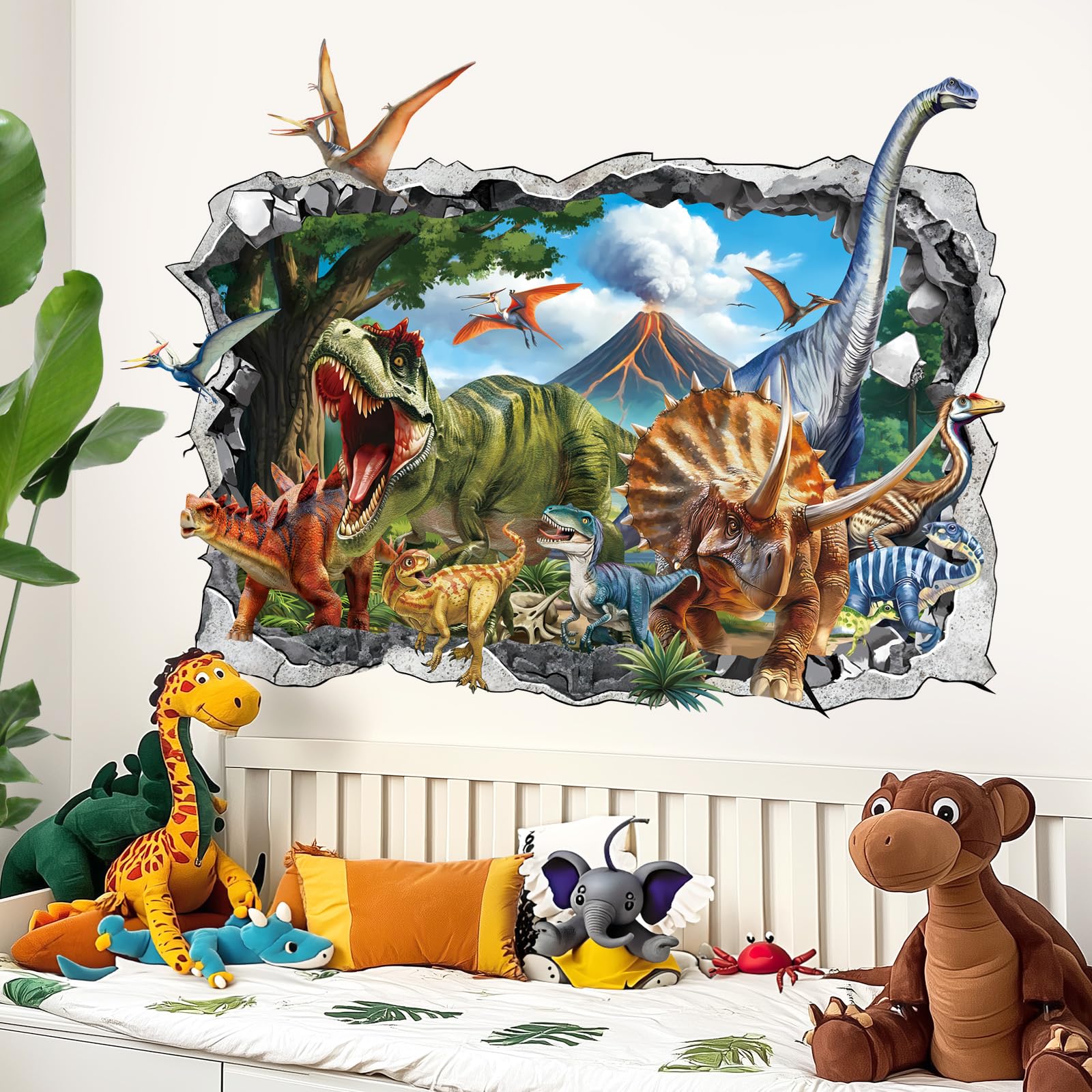 Decalmile volcano dino wall decals ideal for nurseries and playrooms.