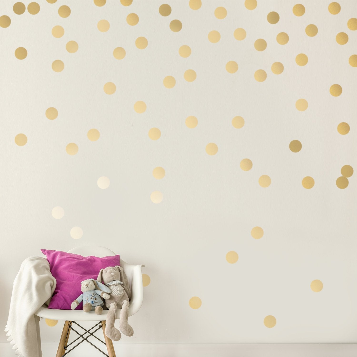 Decals for the Wall gold dots 2-inch wall decal adds a subtle metallic accent.
