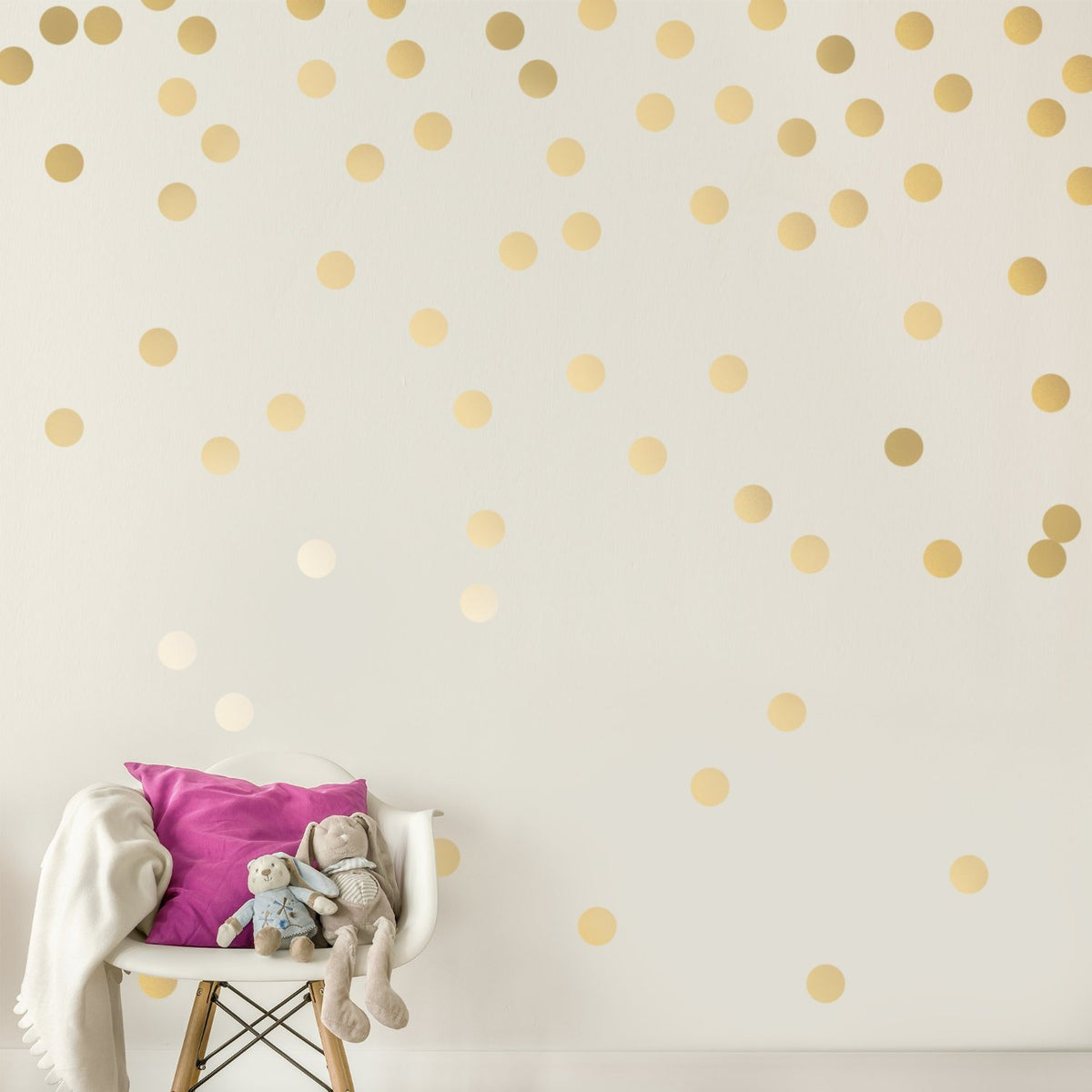 Decals for the Wall gold dots 2-inch wall decal adds a subtle metallic accent.