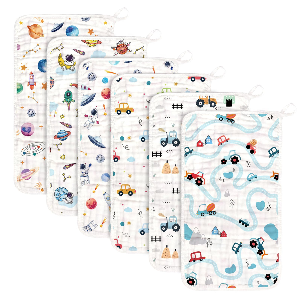 Decalsweet baby burp cloths six-pack, soft and breathable for delicate skin