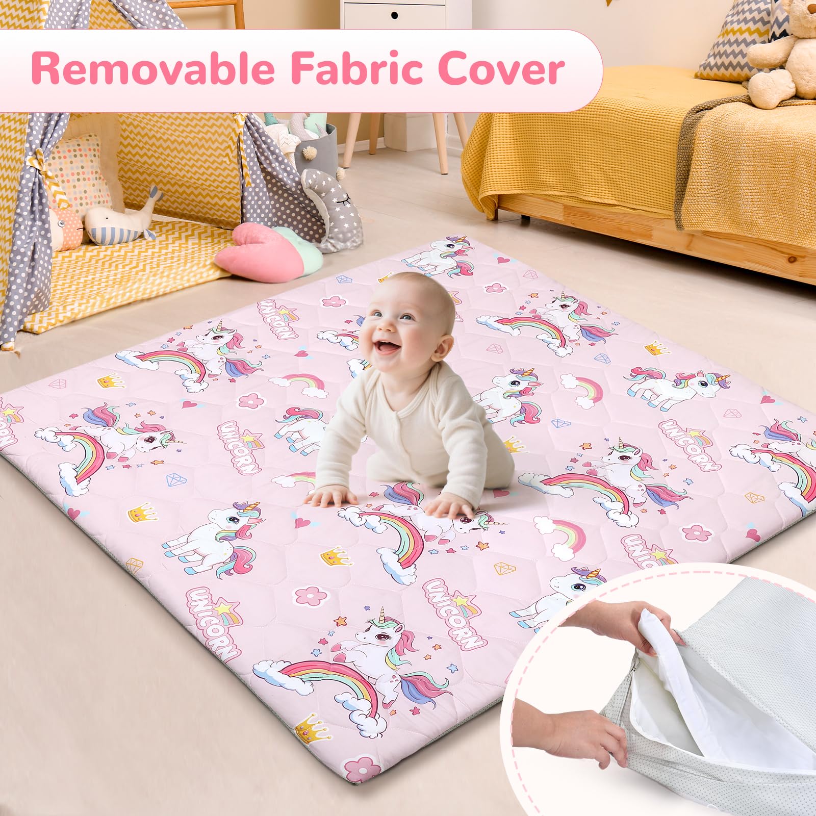 Decalsweet baby play mat 50x50 inches offers spacious crawling area.