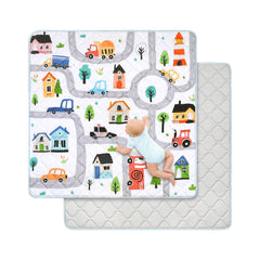 Decalsweet baby play mat with 50 x 50 inch extra-thick foam for plush tummy time.