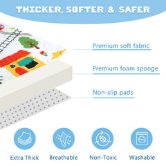 Decalsweet mat highlights 59x71 inch dimensions for ample play space.