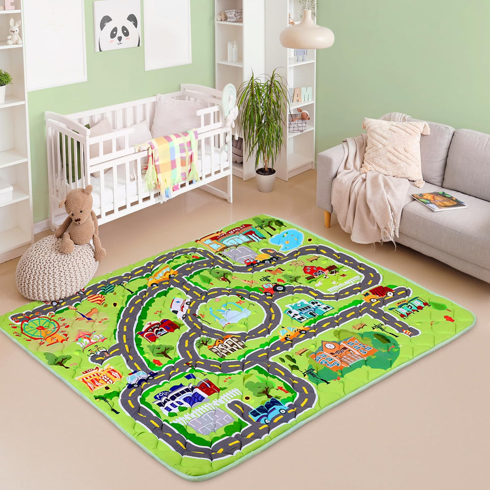 Decalsweet play mat laid flat for a spacious crawl and play area.