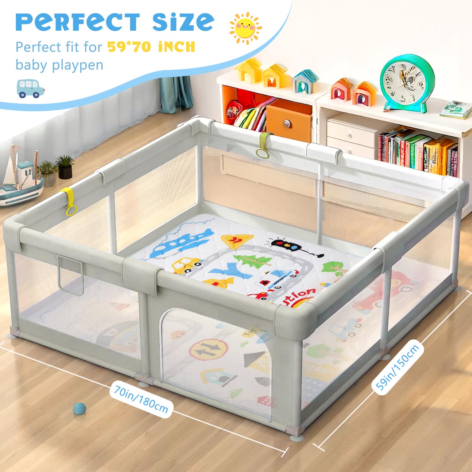 Decalsweet baby play mat, 59x71 inches, creates a large safe crawl area.
