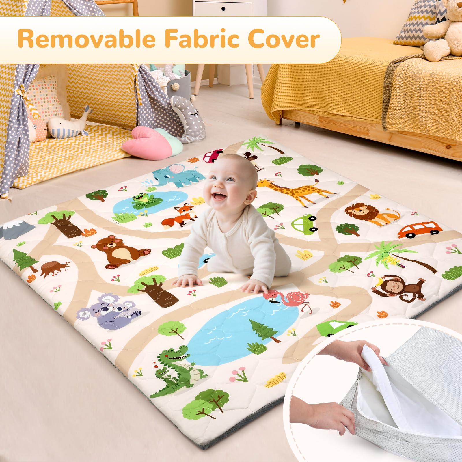 Decalsweet Baby Play Mat non-slip bottom keeps playtime safe.