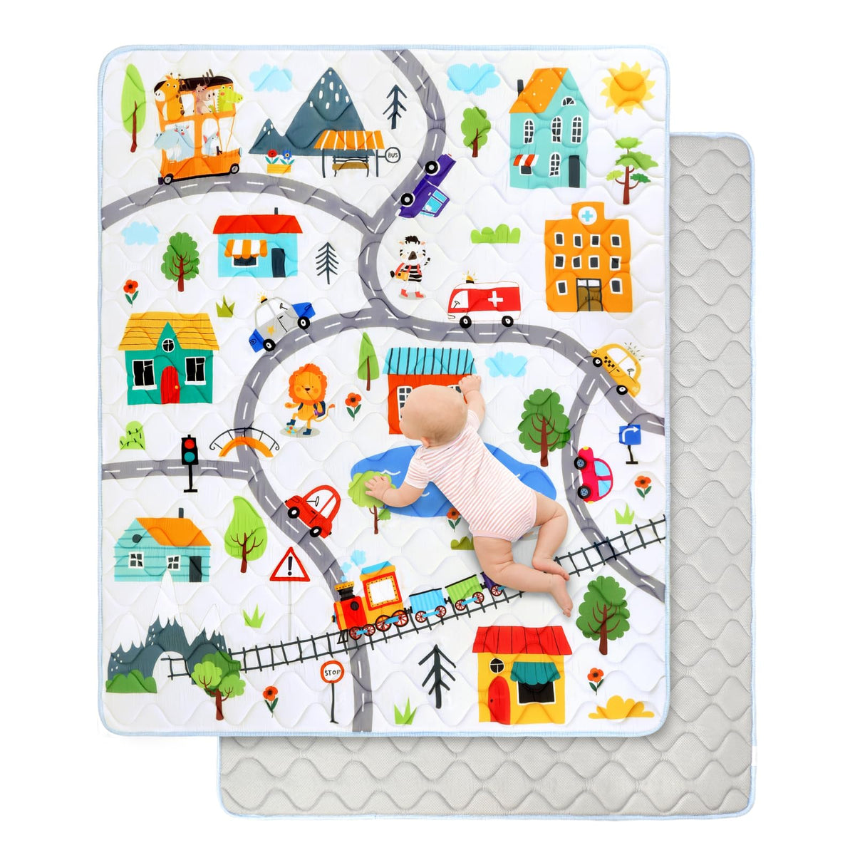 Decalsweet baby play mat with soft-foam cushioning for comfy tummy time.