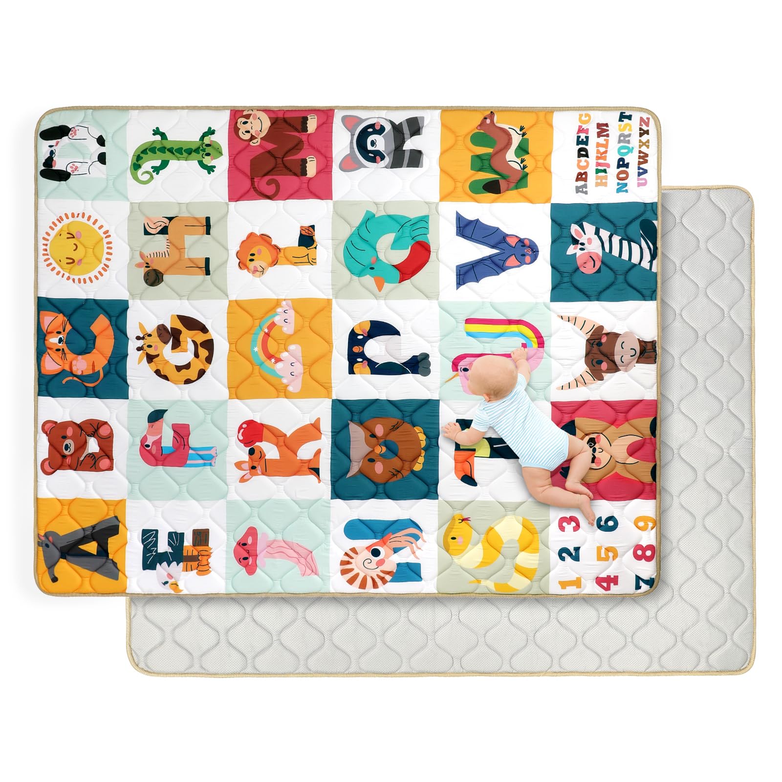 Decalsweet baby play mat with soft thick foam cushions tummy time play