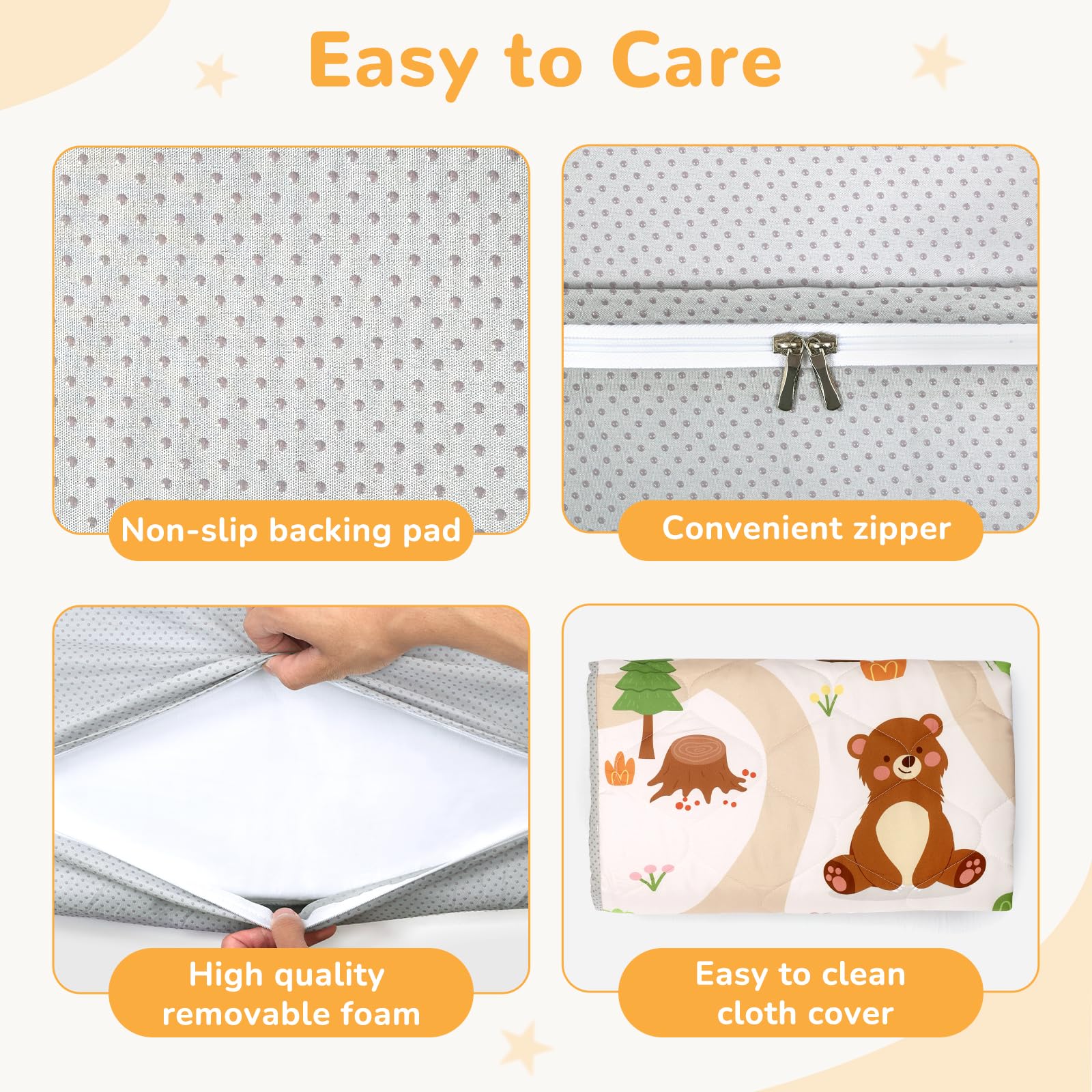 Decalsweet Baby Play Mat machine-washable cover for easy cleanups.