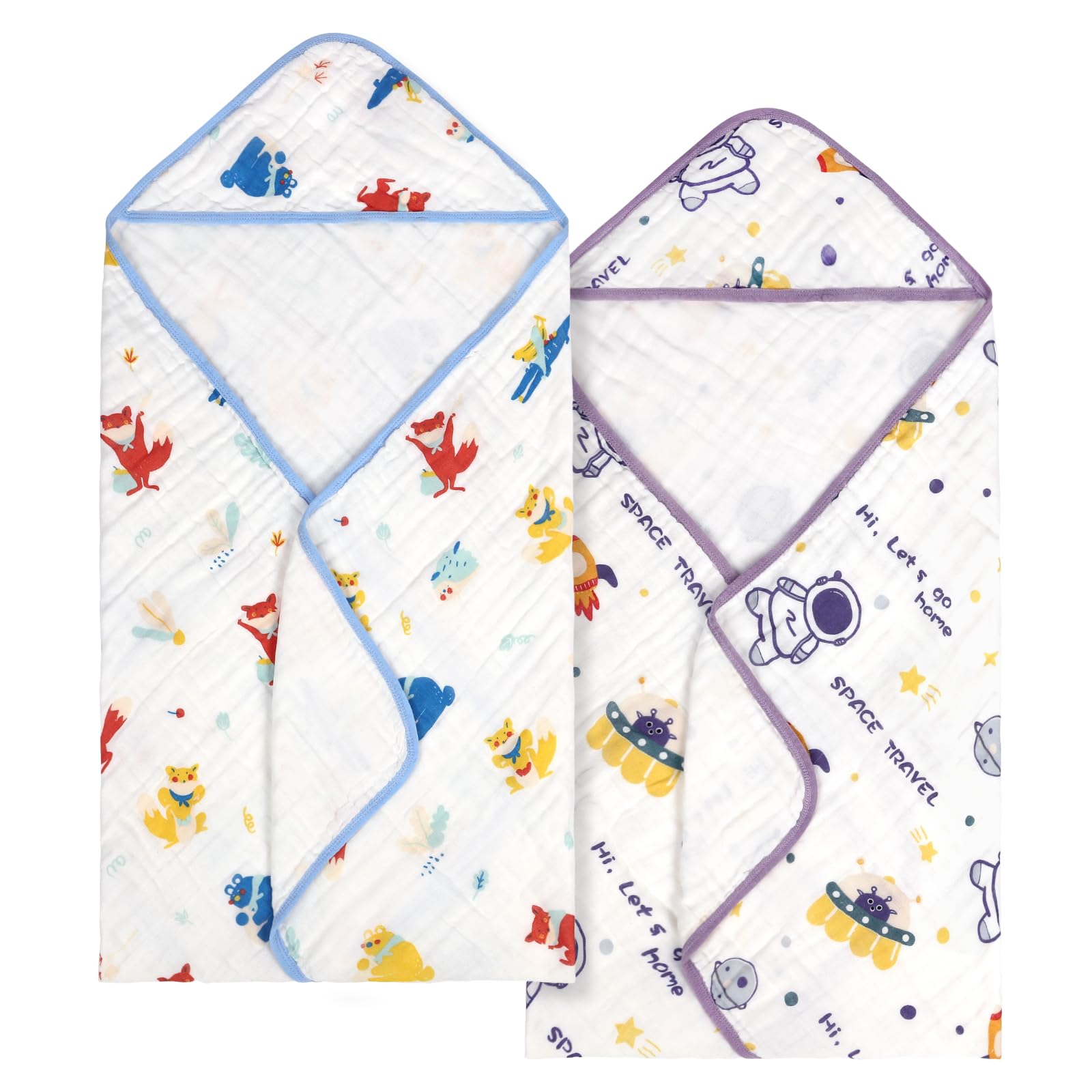 Decalsweet hooded towel in muslin, gentle on skin for quick post-bath drying.