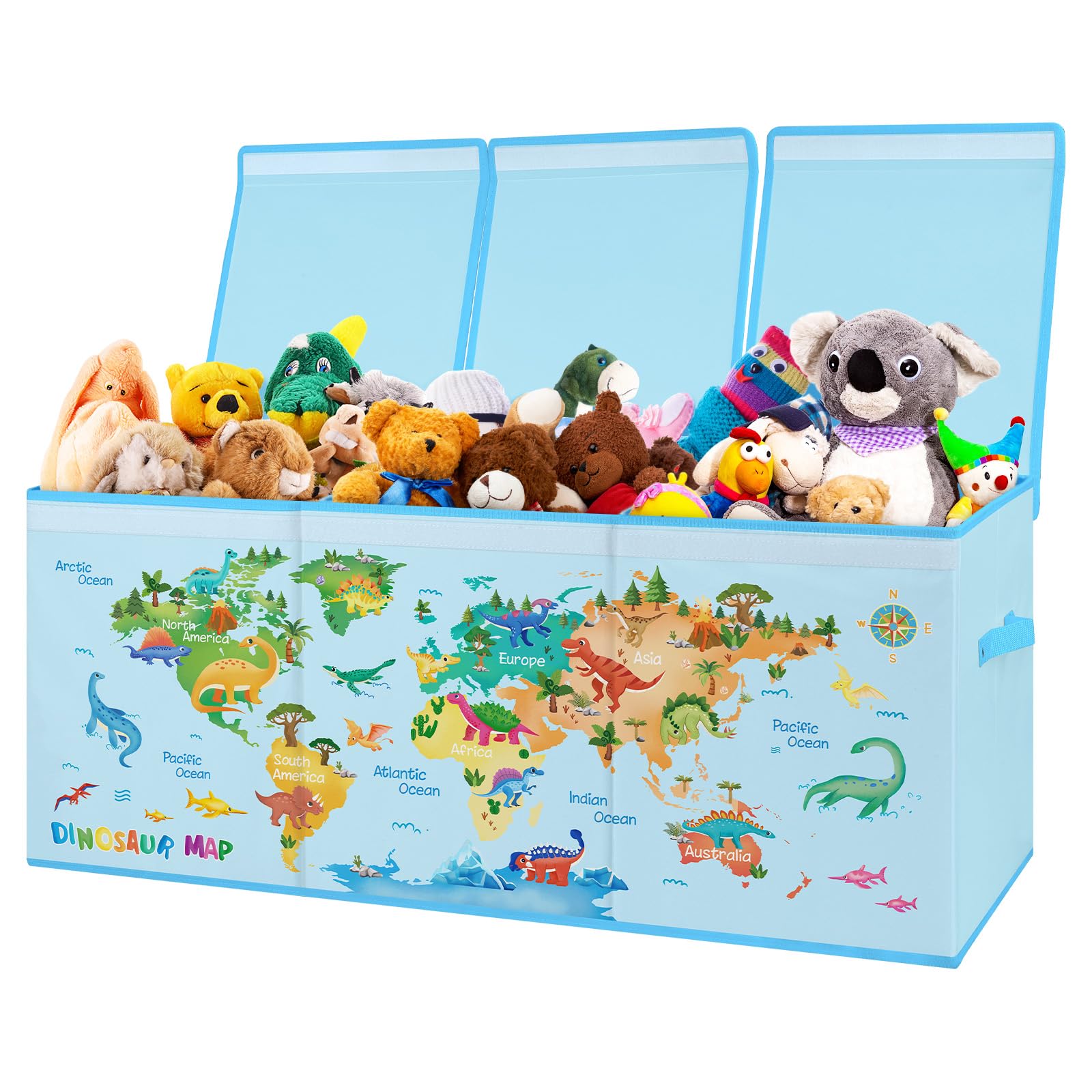 Decalsweet kids toy box with collapsible lid showing spacious storage for stuffed animals