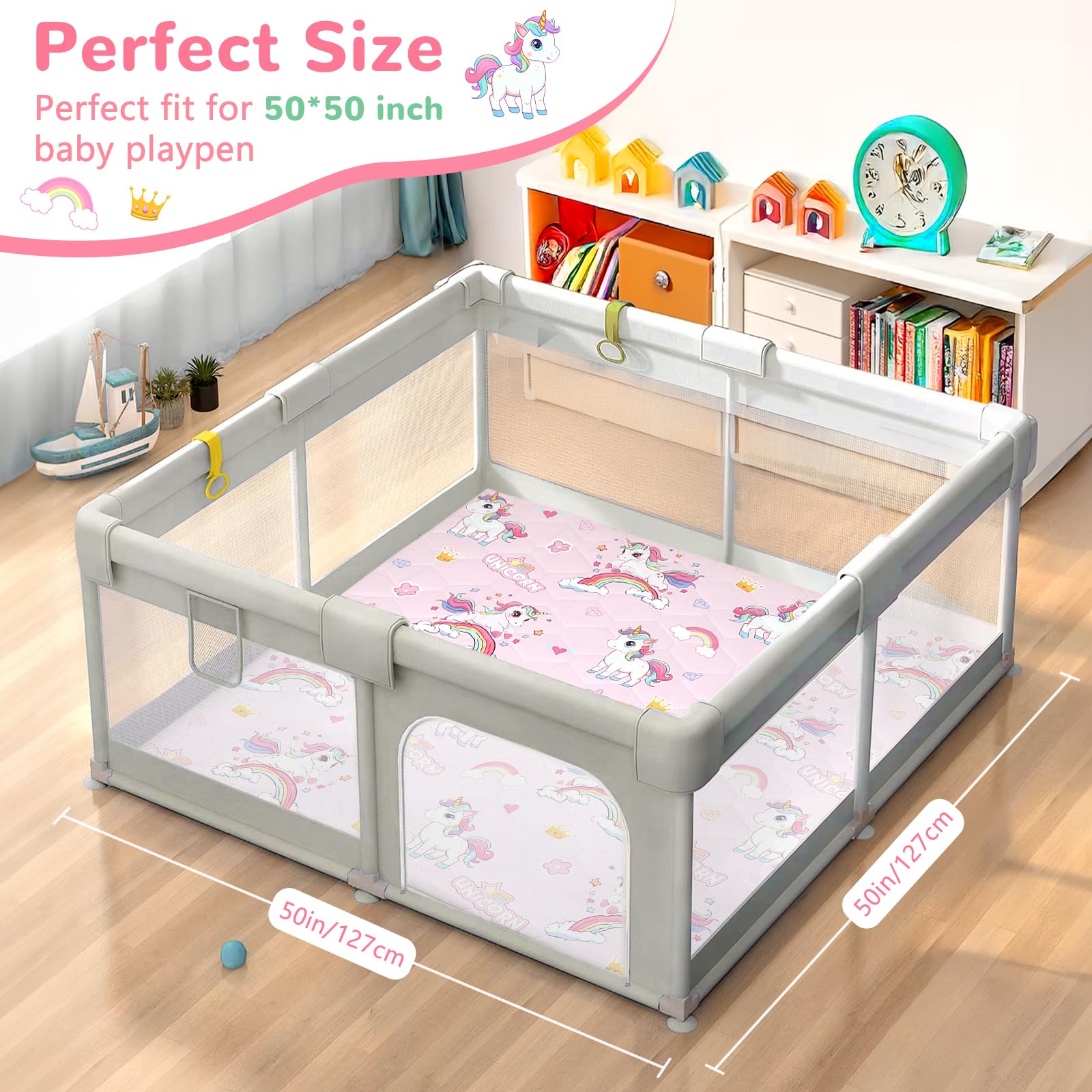 Decalsweet mat with non-slip bottom stays in place during play.