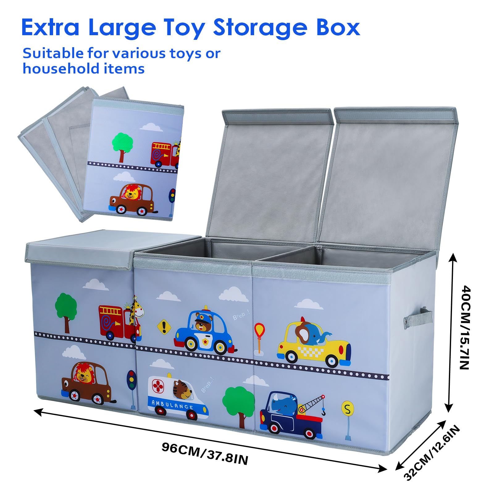 Decalsweet collapsible toy box chest folded flat for compact storage.