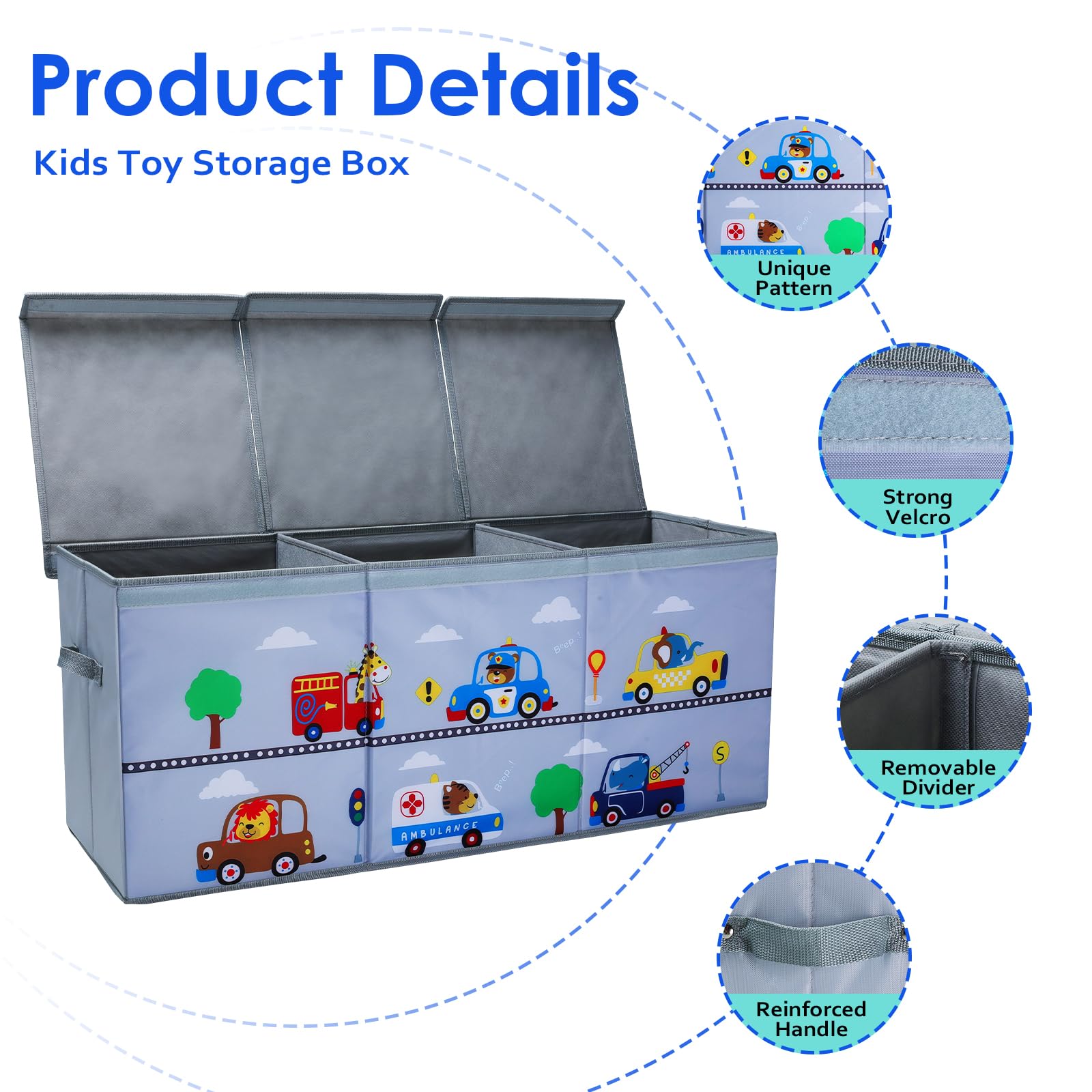 Decalsweet toy box chest interior dividers adapt to different toy sizes.