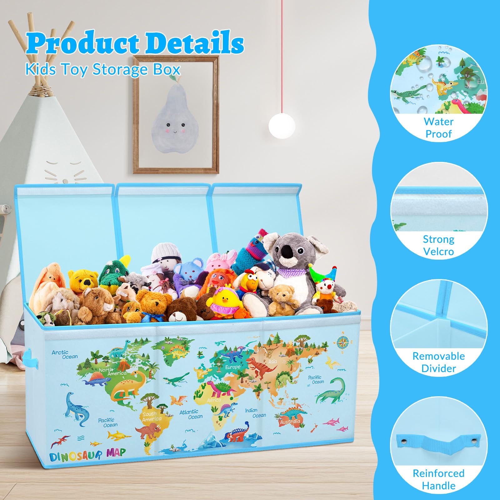 Decalsweet toy box with dividers enabling organized toy zones