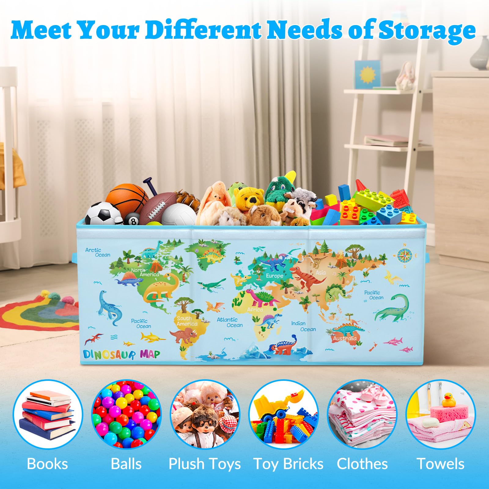 Decalsweet toy box with handles making it easy to move between rooms