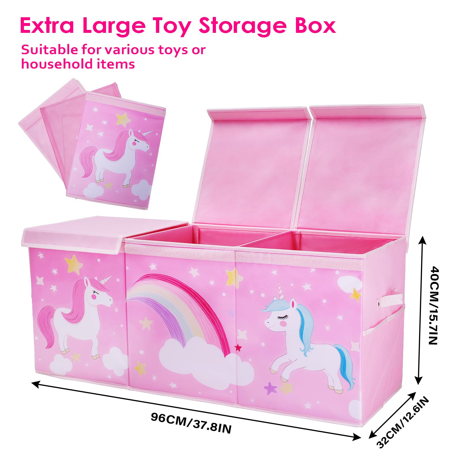 Decalsweet unicorn-box dividers demonstrate flexible storage for large items
