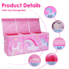 Decalsweet unicorn toy box side pockets keep small toys within reach