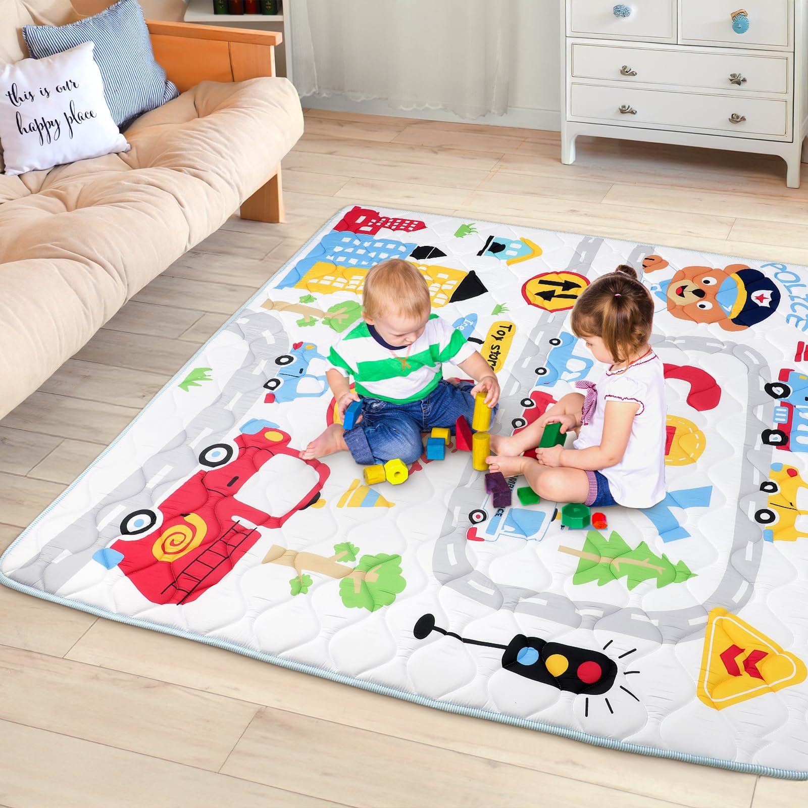 Decalsweet unique-pattern baby crawl mat adds visual stimulation.
