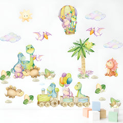 Decalsweet watercolor dinosaurs hot-air-balloon stickers brighten nurseries and play areas