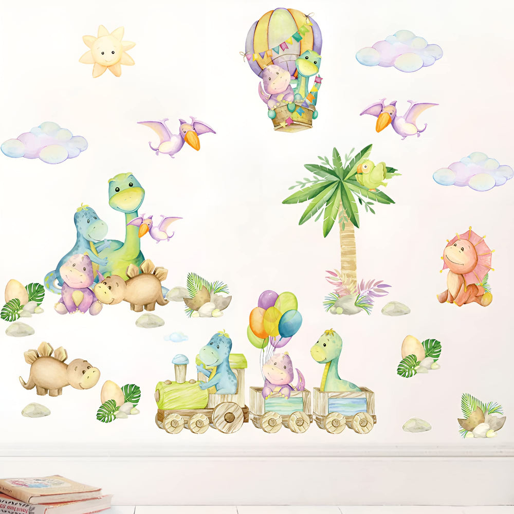 Decalsweet watercolor dinosaurs tree-clouds wall stickers create a playful space