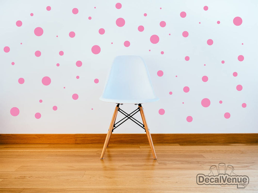 DecalVenue pink 2-inch polka dot wall decals brighten kids rooms.