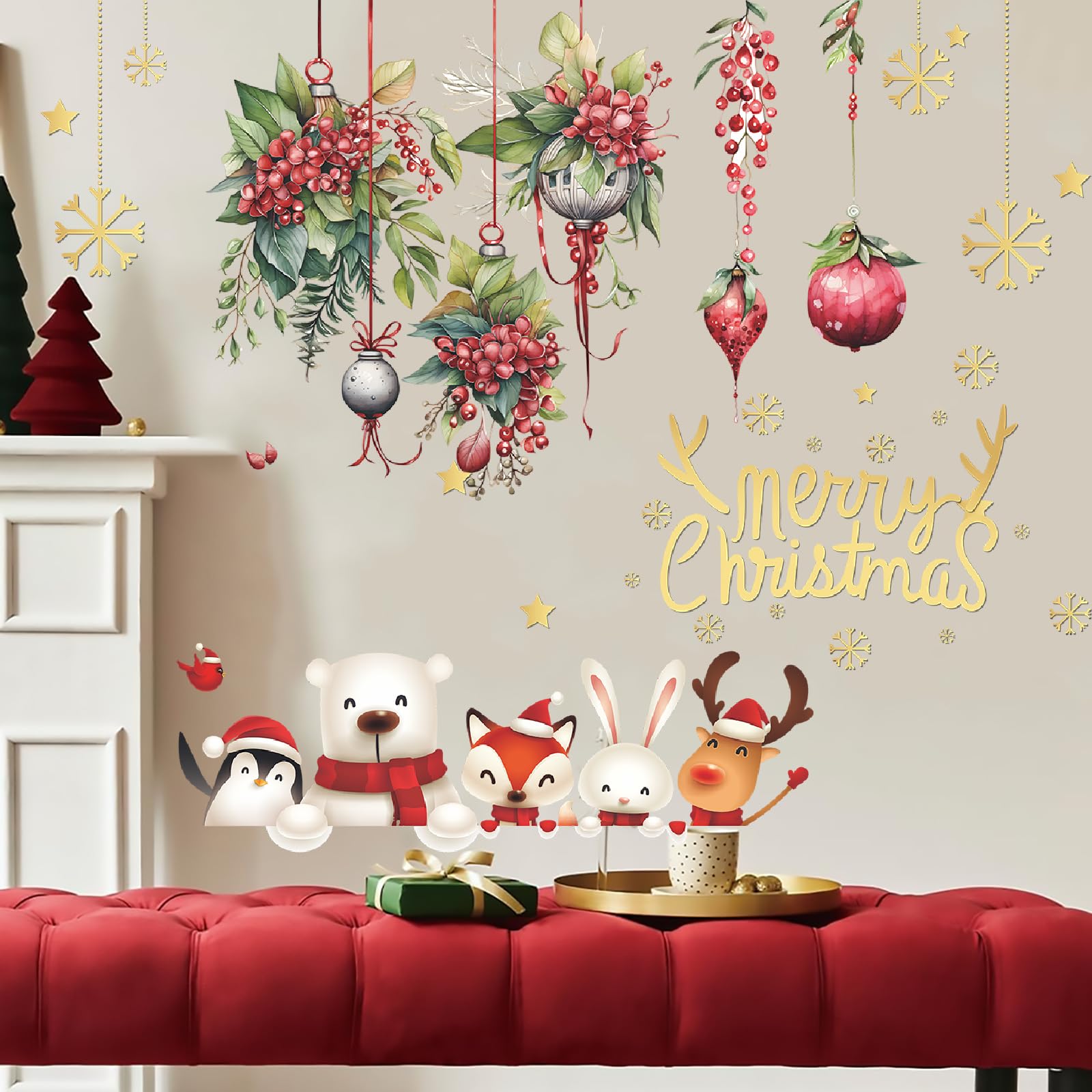 Dechom Christmas wall decals snowman forest panels create a festive focal point on any wall.