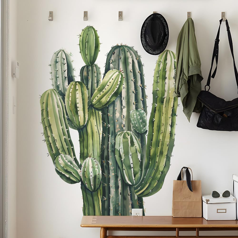 Dechom large cacti wall decal adds lush greenery to living rooms.