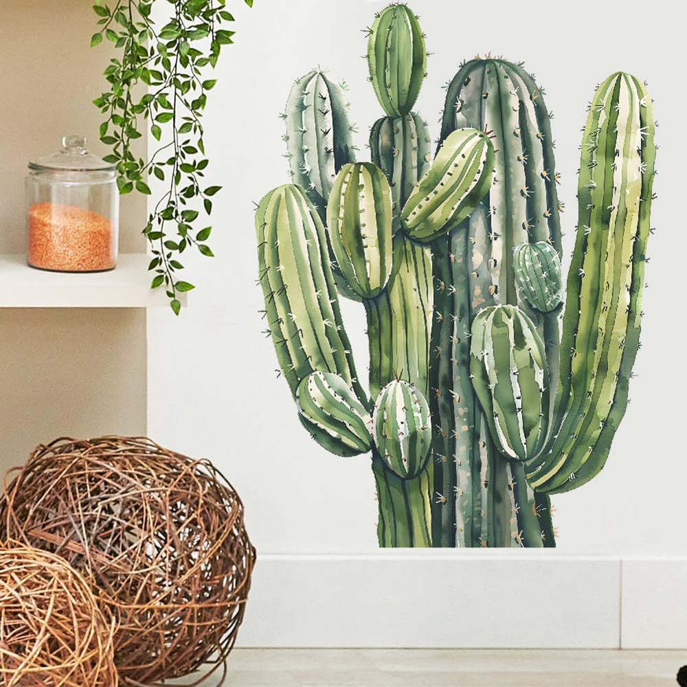 Dechom cactus wall sticker creates a bold, modern focal point in bedrooms.