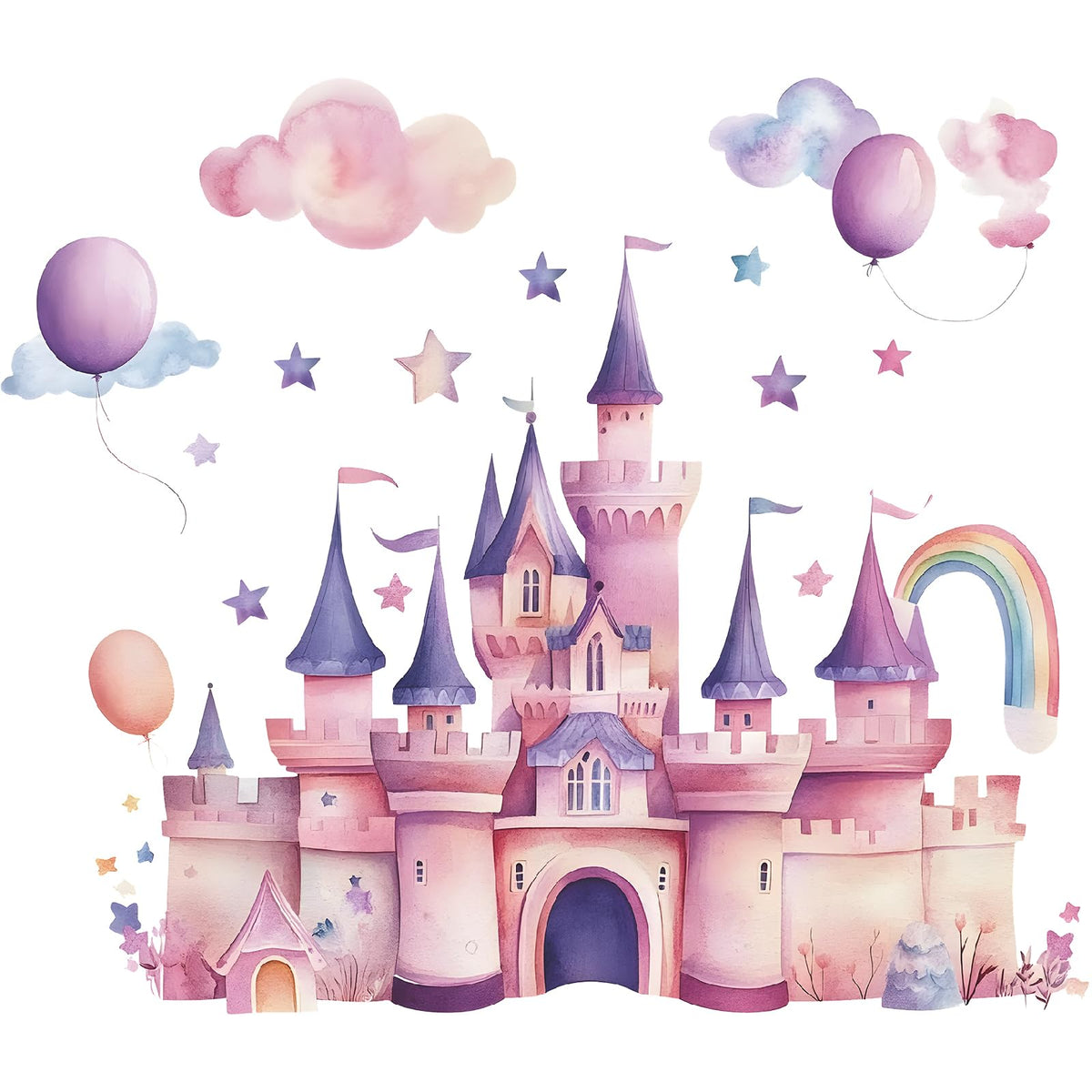 Dechom Princess Dreamy Pink Castle wall decal for a magical girls' room.