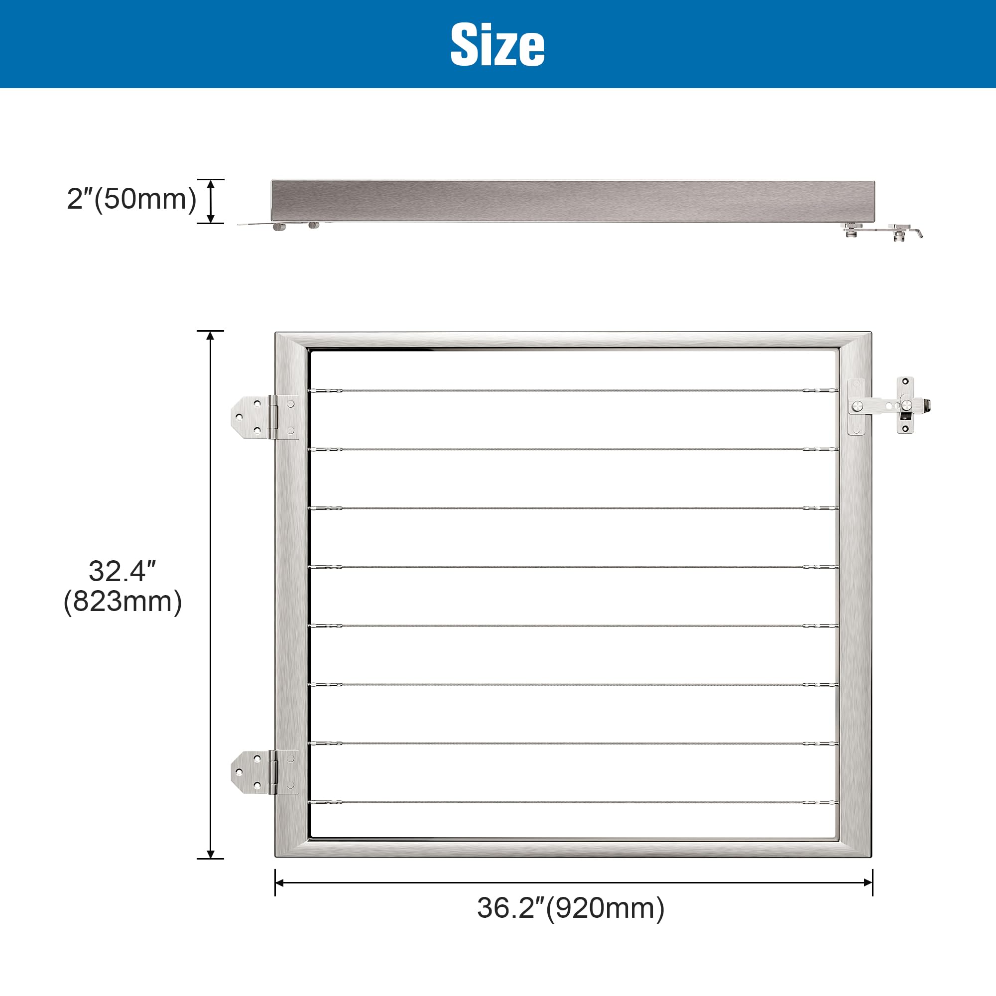 Deck Man stainless steel gate shown as a welded one-piece unit