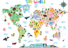 DECOWALL Animal World Map decal with animals for kid-friendly learning spaces.