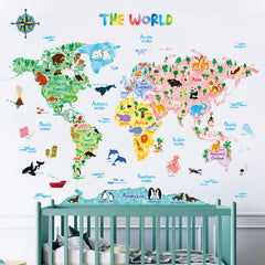 DECOWALL Animal World Map wall sticker on clean surfaces; easy to apply.