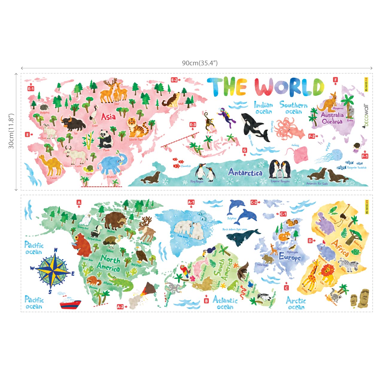 DECOWALL animal world map decor for nurseries and bedrooms.