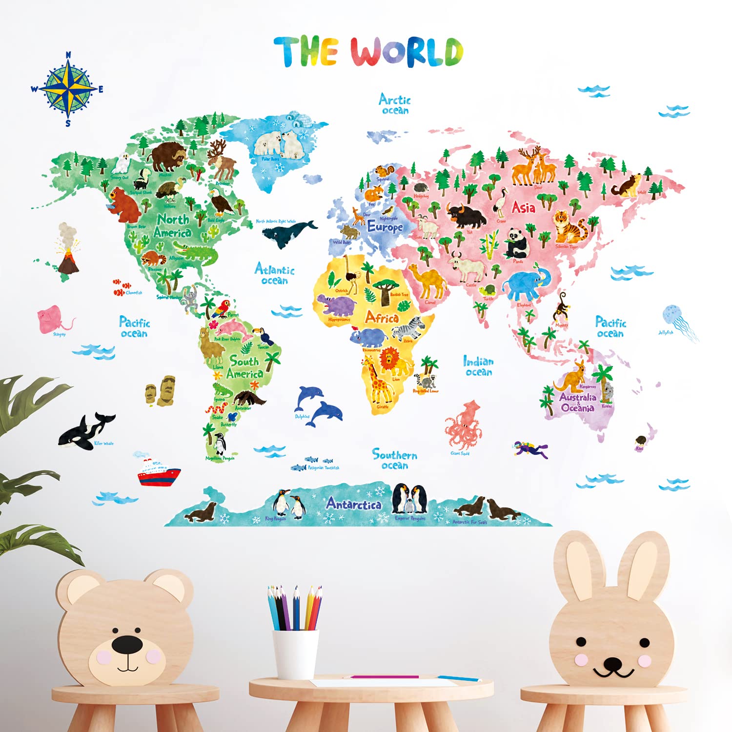 DECOWALL world map with animals sparks imagination and exploration.