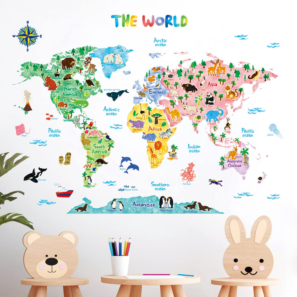 DECOWALL world map with animals sparks imagination and exploration.