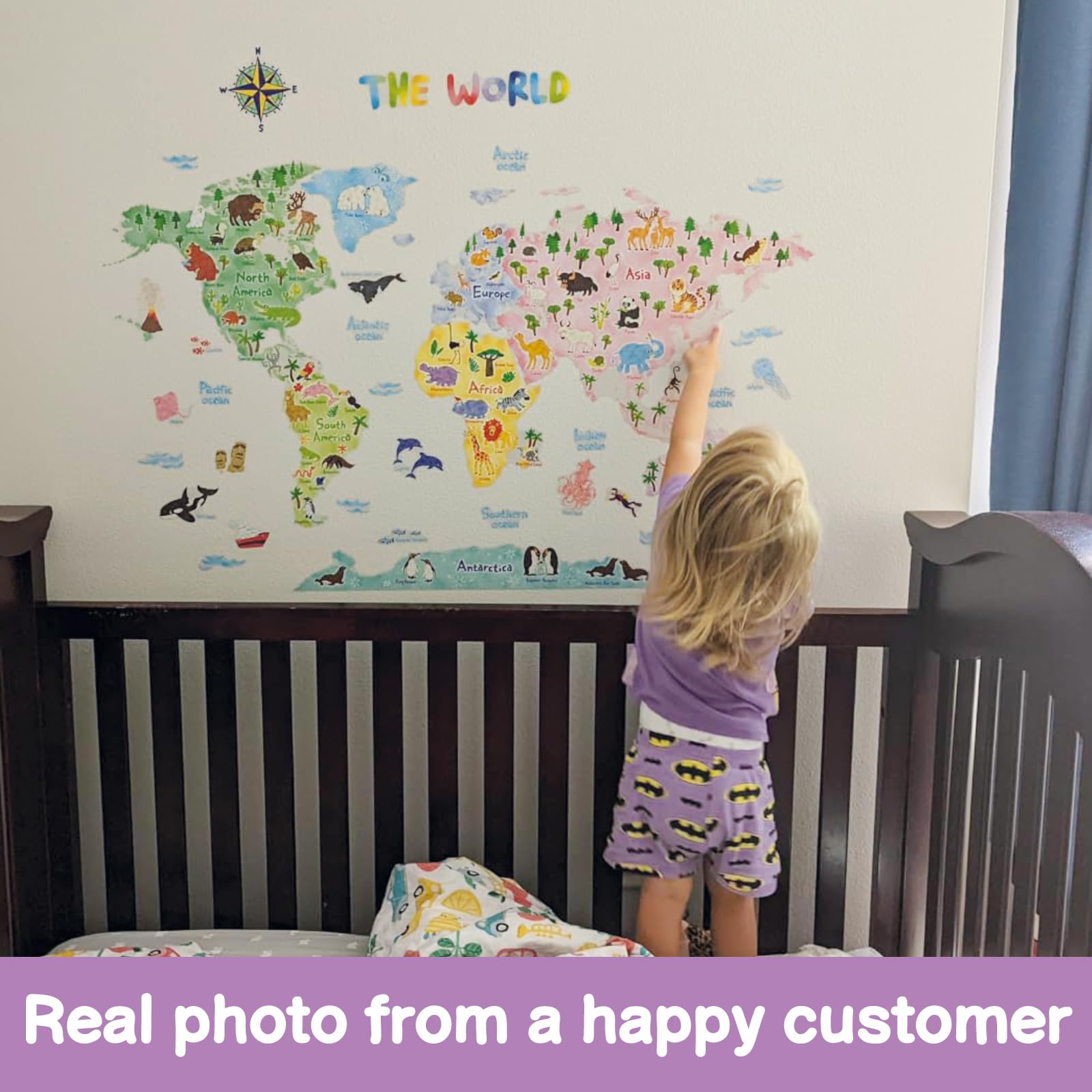 DECOWALL animal world map wall decals, easy cleanup on diverse surfaces.