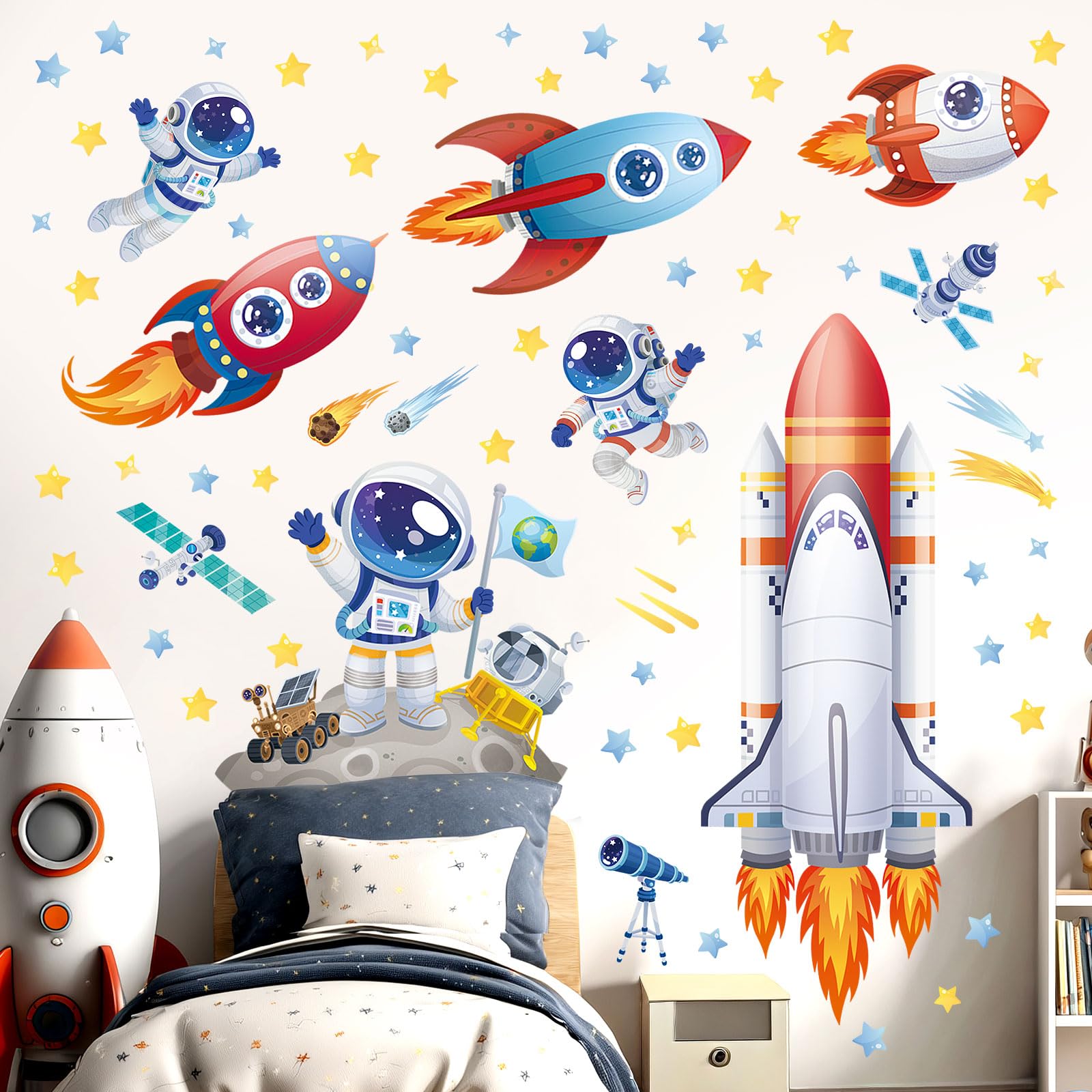 DECOWALL astronaut figure wall sticker adds imaginative learning space.