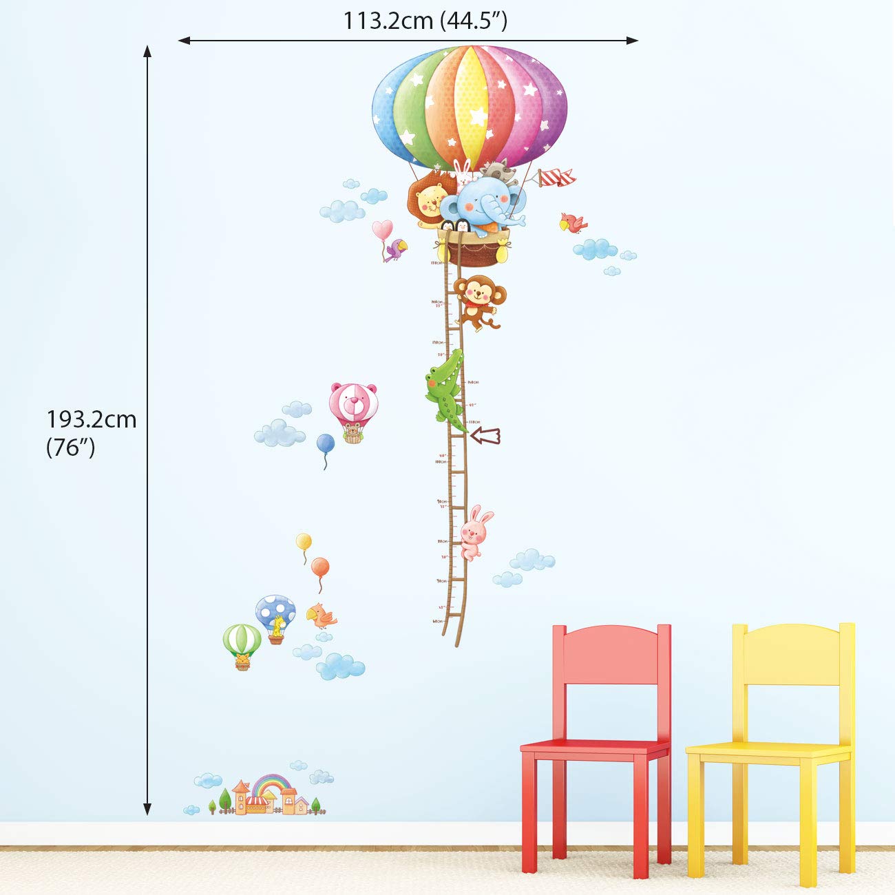 DECOWALL BS-1606 animals and balloons growth chart wall stickers