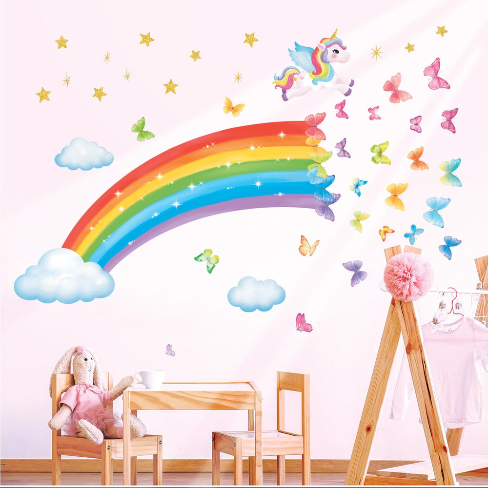 DECOWALL children's room decor featuring rainbow unicorn and butterflies