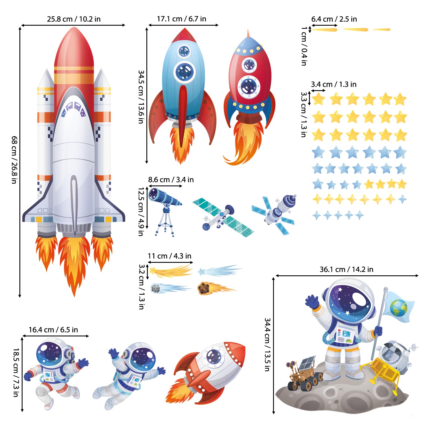 DECOWALL comet satellites wall sticker versatile for tiles, glass, and more.